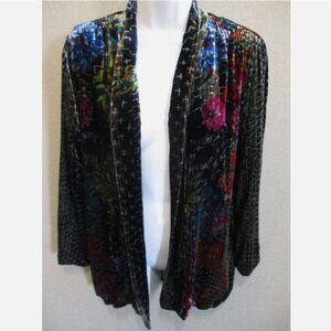 Johnny Was Silk & Velvet Tappa Open Front Jacket Size Medium